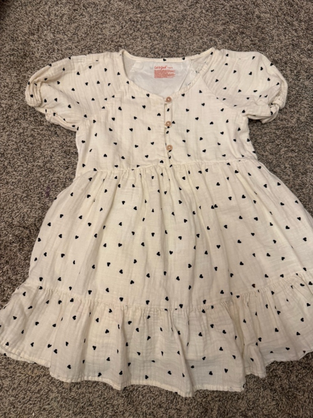 Cat & Jack Cream Dress with Black Heart Pattern